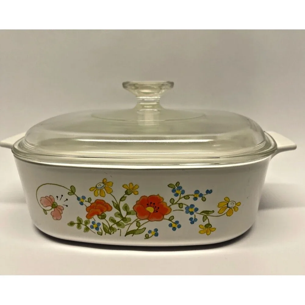 MCM Corning Ware A-2 Wildflower 2 Qt Casserole Dish with Pyrex Lid A-9-C-Vintage